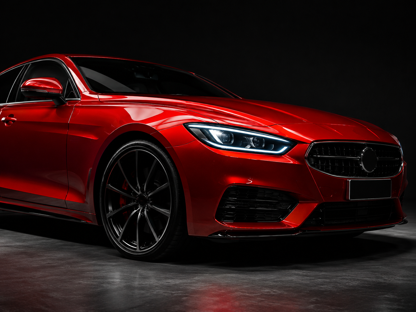Glossy red automotive paint finish