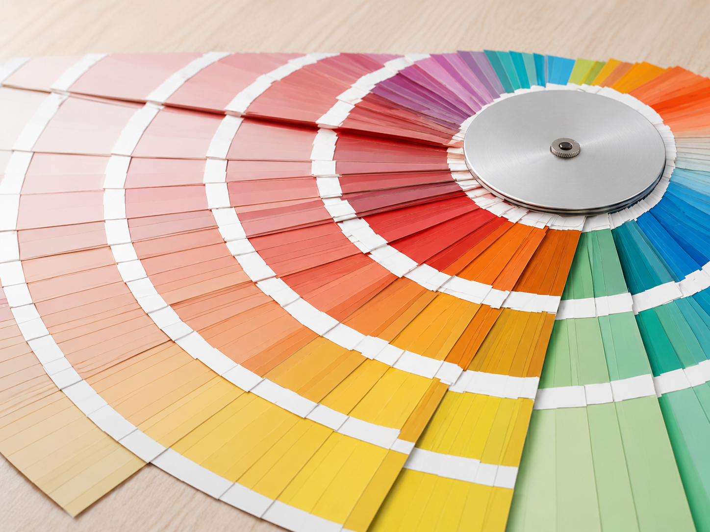 Colour matching fan deck with many paint shades