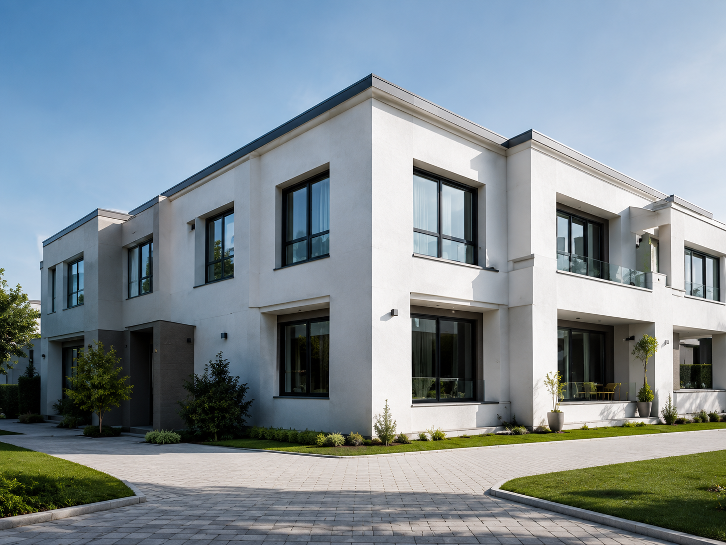 Modern home exterior with clean decorative paint finish